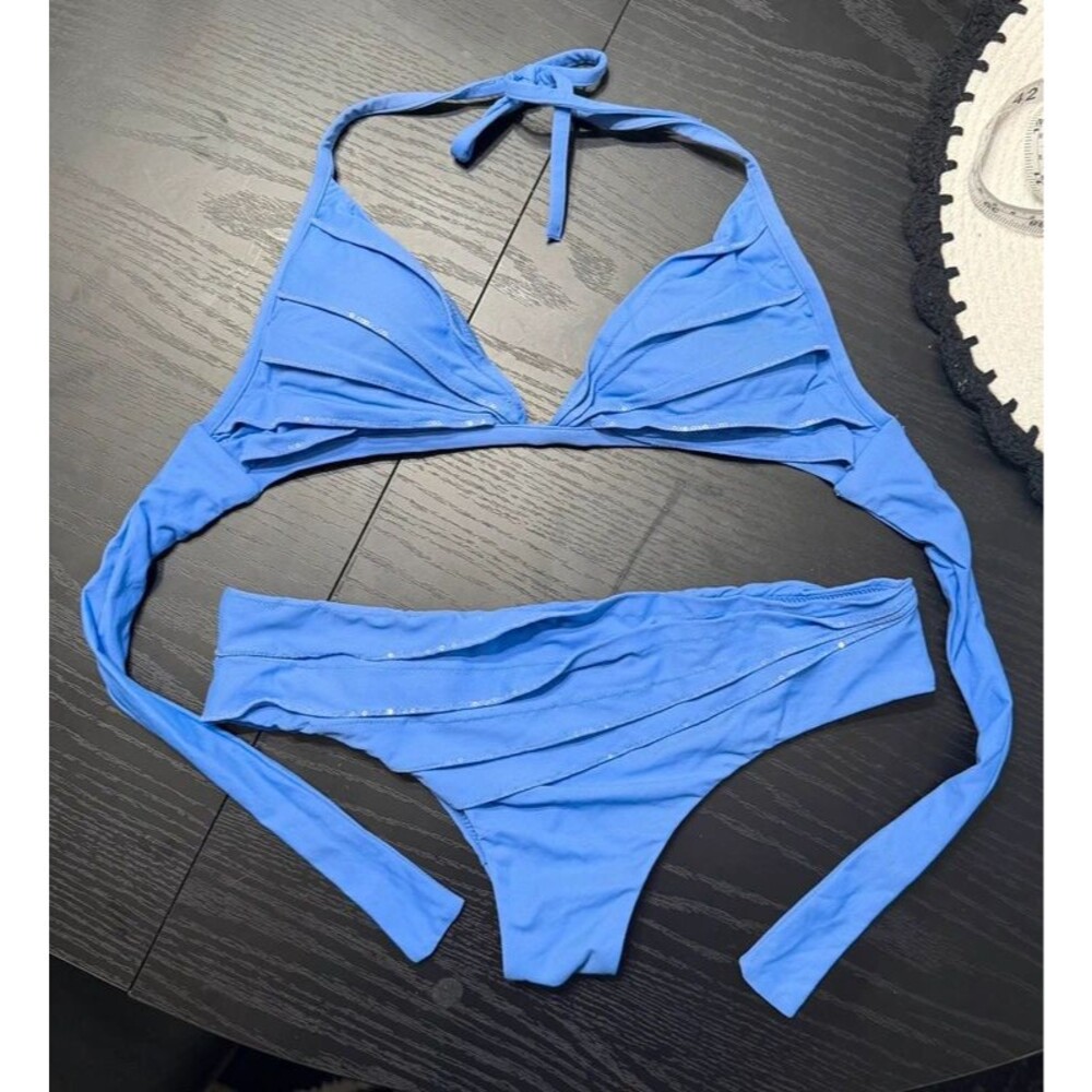 La Perla Vintage Y2k Blue Sequin Two Piece Swimsuit